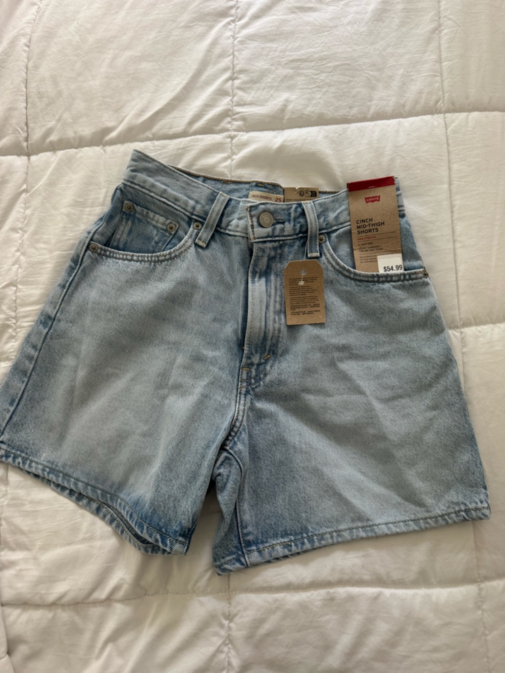 Levi's cinch shorts  Light Blue High-Rise Denim Shorts